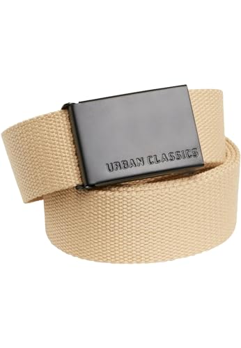 Urban Classics Unisex Gürtel Canvas Belt, One Size verstellbare Unisex Canvasgürtel, Metallschließe mit Logo-Prägung, beige/black, one size