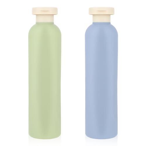 WLLHYF Quetschflaschen 2 Stück nachfüllbare Kunststoff-Reisebehälter leere Flaschen mit Klappverschluss Reisezubehör für Shampoo, Cremes, Lotion, Spülung (Blau, 260ML)