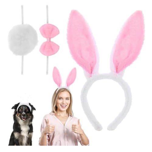 KOMUNJ 2 stücke Hasenohren Haarreif, Plüsch Hase Ohren Haarbänder für Kinder Geschenke Hochzeit Party Kinder Erwachsene(Rosa)