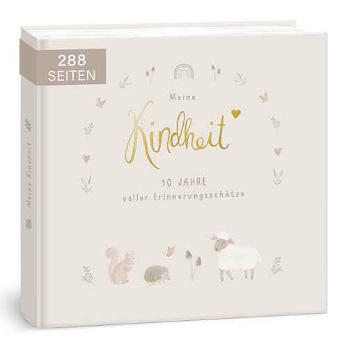 mintkind® "Meine Kindheit" Erinnerungsalbum Wald Design, deine ersten 10 Jahre, Fotoalbum Kinder Geschenke zur Geburt Babybuch zum Eintragen | Tagebuch Album Erinnerungsbuch