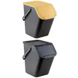 Go Practic Mülleimer Set 2 Stück 25L Schwarz und Gelb mit Deckel, Stapelbox Abfalltrennsystem zur Mülltrennung in der Küche, Abfallsystem mit Click-Funktion, Abfallbehälter zur Trennung