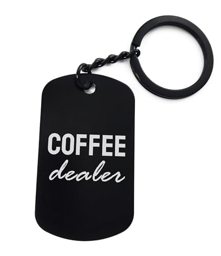 Lauthings Kaffee-Händler Lustiger Barista Art Schlüsselanhänger Schlüsselanhänger Gravur Edelstahl Tag, Schwarz , One size