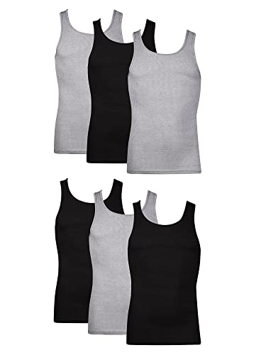 Hanes Herren Hanes Men's Tagless Comfortsoft Dyed Tank Undershirt, 6 Pack Unterw sche, 6er-pack – Schwarz/Grau Sortiert, L EU