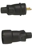 Legrand 50445 und 50446 - Stromstecker 2-polig mit Erdung - schwarz oder Legrand Verlängerung 16 A Gummi Ausgang rechts IP 44 (Stecker + Verlängerung)