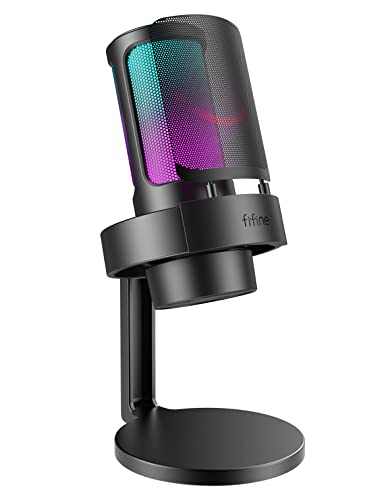 FIFINE USB Mikrofon PC, Gaming Mikrofon für Streaming Podcast Studio, Microphone USBC für PS4 PS5 MAC mit RGB-Steuerung, Stummschalter, Kopfhöreranschluss, Popfilter