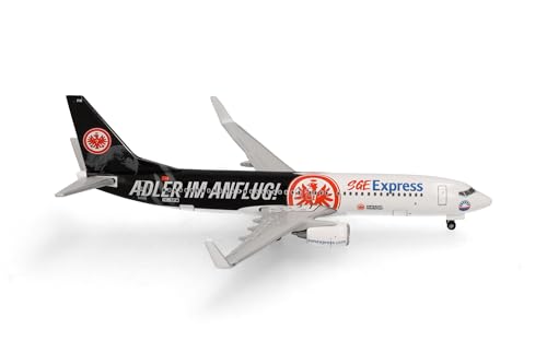 Herpa Modellflugzeug Sun Express Boeing 737-800 "Eintracht Frankfurt - SGE Express - Adler im Anflug - TC-SPM, Miniatur im Maßstab 1:500, Sammlerstück, Modell ohne Standfuß, Metall