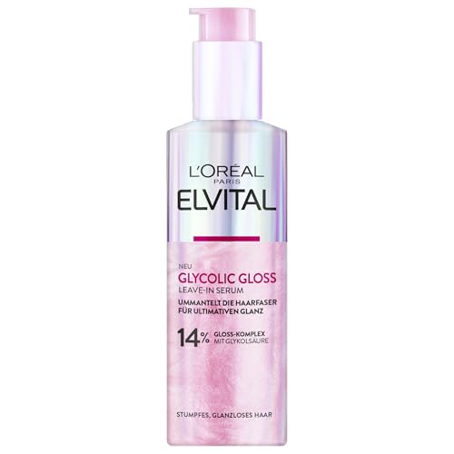 L'Oréal Paris Elvital Glycolic Gloss Serum für glanzloses und stumpfes Haar, Haarpflege für intensive Geschmeidigkeit und ultimativen Glanz, Leave-In Serum, regenerierend, mit Glykolsäure, 150ml