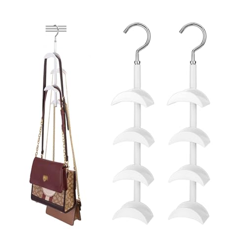Cnwinu 2 Stück Handtaschen Aufbewahrung, Handtaschenhalter mit 360 Grad Drehbar, Handtaschen Organizer für Handtaschen, Krawatten, Schals, Tücher (Weiß)