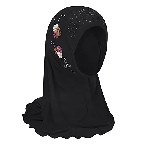 NICEYEA Mädchen Muslimischer Hijab Kinder Kopftuch Halstücher für Mädchen Turban Hut mit Blumen Islamischer Gebetshut Dubai Arabischer Schal Anmut Kopfbedeckung Bandana für 2-7 Jahre alt