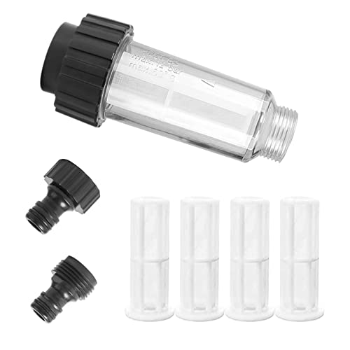 Amfrpar Wasserfilter Gartenschlauch 3/4 Zoll Wasser Vorfilter Wasserfilter Set mit 4 Filtereinsatz + 2 Schnelladapter Wasserfiltereinsatz für Hochdruckreiniger Gartenpumpe Wohnmobil Gartenbewässerung