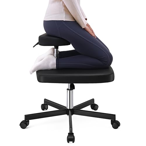 Roetell ergonomischer Bürostuhl für Büro oder Zuhause, höhenverstellbarer Schreibtischstuhl aus Leder für Computerarbeiter, Yoga-Enthusiasten, Meditationsfanatiker (schwarz)