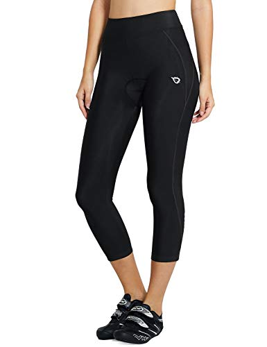 BALEAF Fahrradhose Damen Gepolstert 3/4 Radlerhose Radhose Kurz Gepolsterte Leggings UPF 50+ Fahrradbekleidung Sommer Schwarz XXL