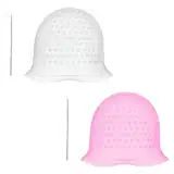 SträHnchenhaube SträHnenhaube SträNchen Haube SträHnchen Set Silikon HaarfäRbekappe Mit MetallhäKelung Weich Und Langlebig Leicht Zu Reinigen Geeignet FüR Frauen Und MäDchen 2 StüCk (Rosa/Weiß)