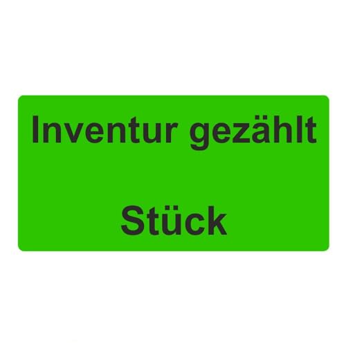 Inventuretiketten, Inventuraufkleber - Inventur gezählt Stück - 100 x 50 mm - 500 Stück (Leuchtgrün)