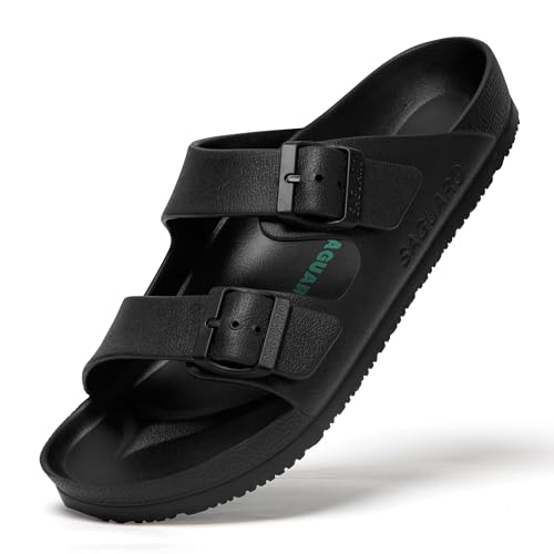 SAGUARO Hausschuhe Herren Damen Leicht Elastisch Pantoletten Klassisch Badschuhe Unisex Erwachsener Sandalen, Haus Schwarz 45