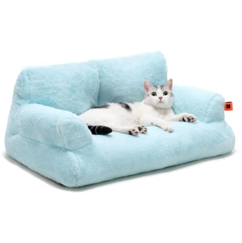 MEWOOFUN groß Katzenbett kleines Hundesofa Flauschig und waschbar Katzensofa Hundebett für Katzen, weich Katzenbett katzencouch mit Rutschfester Unterseite, blau 66x48cm