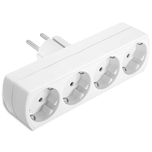 Steckdosenleiste mit 4 horizontalen Steckdosen - Steckdosenadapter mit Mehrfachstecker für die Wand - Mehrfachsteckdose ohne Kabel - Weiß