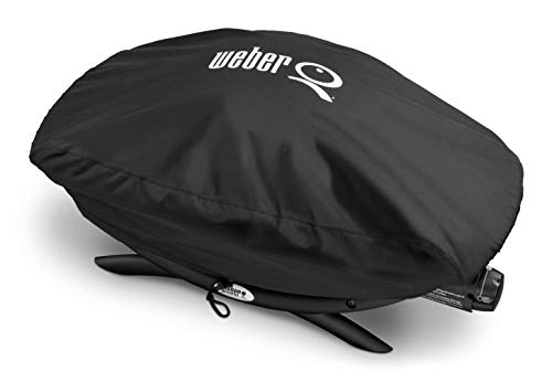 Weber Premium Grillabdeckhaube für alle Q100 / 1000/120 / 1200/140 / 1400 Modelle, atmungsaktiv UV- & wasserbeständig, Schutz for Wind & Wetter, mit Klettverschluss zum Befestigen - Schwarz (7117)