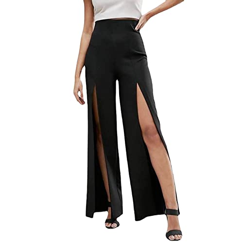 Leinenhose für Damen, Kordelzug, elastische Taille, elegant, Sport, locker, leicht, Fußball, Motorrad, Pyjama, Fahrradfahren, Schwarz , XL
