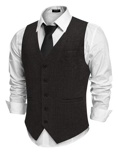 COOFANDY Weste Herren Trachtenweste Regular Fit Elegant Business Herrenweste Formale Klassische Männer Anzugweste Schwarz M