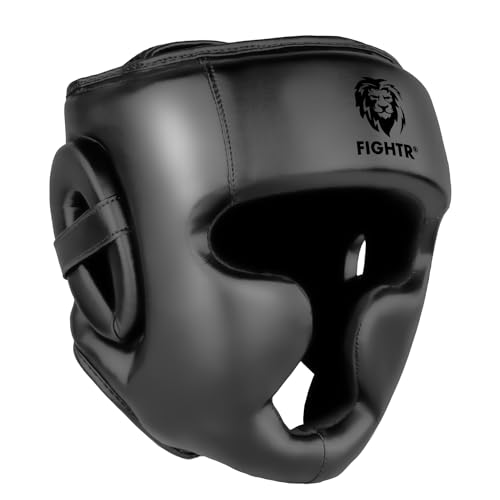 FIGHTR® Kopfschutz mit bestem Sitz für maximalen Schutz | Boxhelm für Sparring | Verstellbare Größe für Boxen, MMA, Muay Thai, Kickboxen & Kampfsport (All Black, S/M)