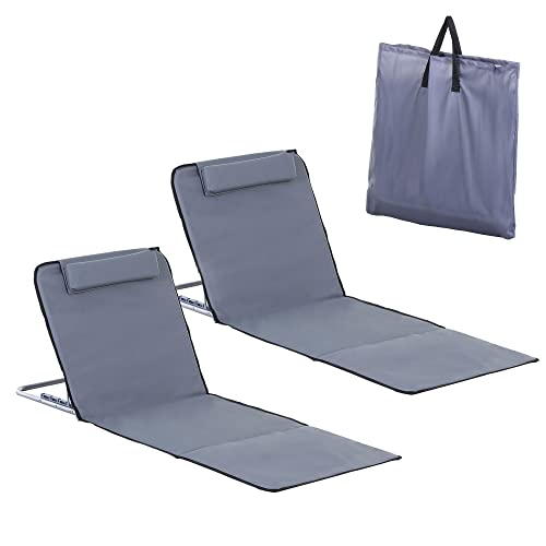 Outsunny Strandmatte, 2er Set Faltbare Strandmatratze, 5-stufige Höhenverstellbare Strandliege mit Tragetasche, Stahl, Grau, 134 x 48 x 33-43 cm