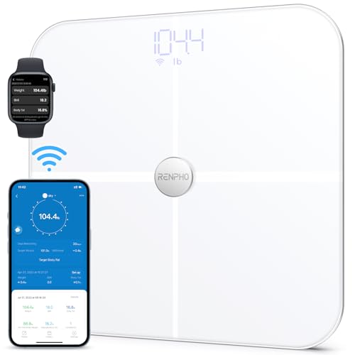 RENPHO WLAN Smart Waage mit Körperfettwaage, Bluetooth Personenwaage, Messung von Körperfett, Muskelmasse, BMI, Wasseranteil und 13 Körperwerte, App-Sync via Bluetooth oder Wifi