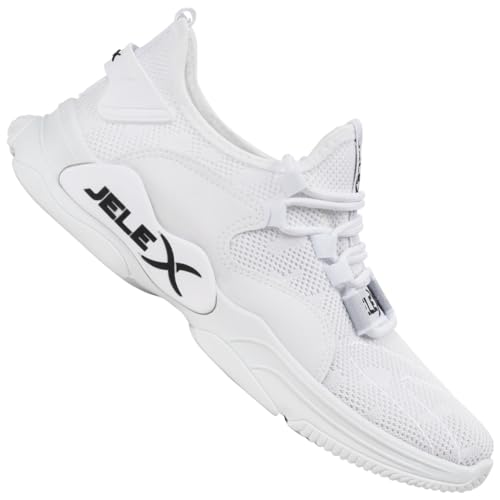 JELEX Performance Herren Sneaker in grau/schwarz. Atmungsaktive Sportschuhe mit Mesh-Obermaterial und Rutschfester Sohle. (Weiß, EU Schuhgrößensystem, Erwachsene, Numerisch, M, 45)