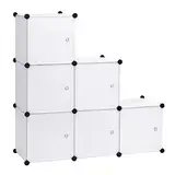 WOLTU Garderobenschrank DIY Kleiderschrank Regalsystem Steckregal Aufbewahrung Lagerregal Bücherregal mit Tür, 6 Fächer, Kunststoff, 96x30x96cm(BxTxH), Weiß