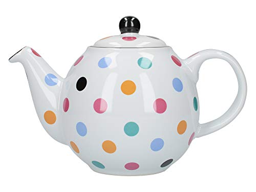 London Pottery Globe Polka Dot Teekanne mit Sieb, Keramik, Weiß/Multi Spot, 6 Tassen (1,2 Liter)