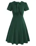 Belle Poque 1950er Vintage Kleider Sommerkleid Damen Audrey Hepburn Kostüm Rockabilly Kleider Damen für Strandkleid Dunkelgrün L