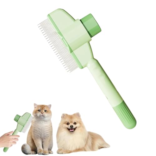 Selbstreinigender Haustier FlohkammFellpflegebürste, Cat Hair Brush with Release Button, Fellpflegebürste für Katzen und Hunde,Katzen Hundebürste zum Massieren und Reinigen von Haaren (Green)