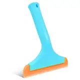 Gebildet Kunststoffgriff Gummiwischer Silikonwischer, Duschabzieher für Glastüren, Fenster, Duschtür, Glas, Autoscheibe (Blauer Griff, Orange Gummiklinge)