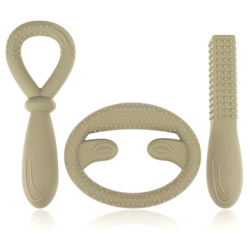 Sensory Silikon Kauen Werkzeuge für ADHS, Zahnen, Autismus - 3er Pack - Nägel kauen stop - Kauschlauch Logopädie (Beige)