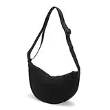 GoPaw Damen Halbmond Crossbody Schultertasche, Hobo Halfmoon Bag, Nylon Crossbody Bag Damen Halbmond Schultertasche mit verstellbarer Schultergurt, Einfarbige(Schwarz)