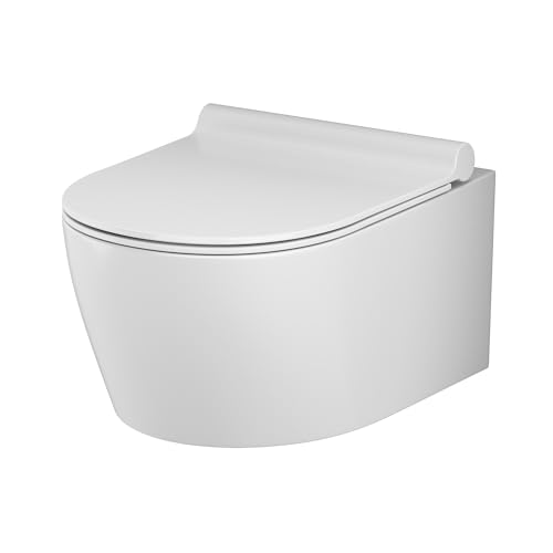 Spülrandloses Wand-WC, Toilette für Gäste-WC, Hänge-WC FlashClean aus Keramik mit Softclosing-Sitzabdeckung, WC-Sitz mit Absenkautomatik, AM.PM CXB1700SC X-Joy S