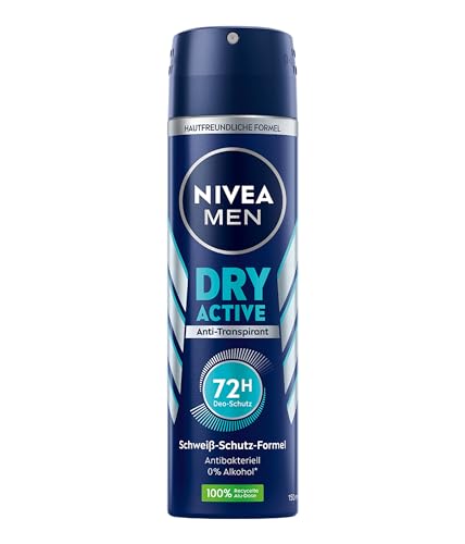 NIVEA MEN Dry Active Anti-Transpirant Deo Spray (150 ml), effektives Anti-Transpirant für ein trockenes Hautgefühl, antibakterielles Deodorant mit 72h Schutz, ohne Ethylalkohol