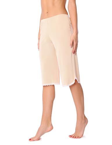 Bellivalini Damen Hosenunterrock Knielang Petticoat mit Spitze BLV50-258 (Beige, XL)