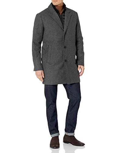 DOCKERS Herren Henry Wool Blend Top Coat (Regular and Big & Tall Sizes) Mantel aus Wollmischung, Dunkelgrau Fischgrät, 3XL