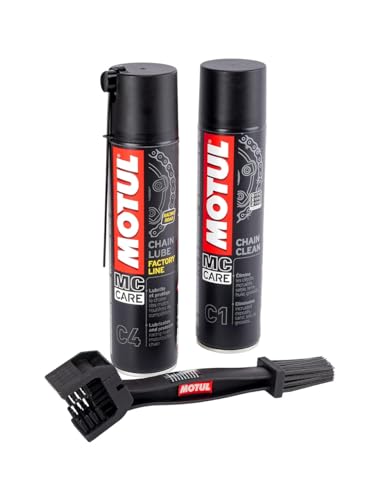 Reinigungs- und Schmer-Set für Ketten, Motul C4 400 ml + C1 400 ml + Bürste zum Reinigen Kette