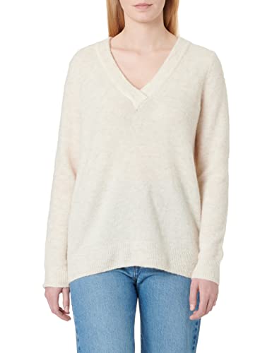 OBJECT Women's OBJELLIE L/S V-Neck Pullover NOOS Strickpullover, Sandshell, L