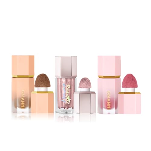 3PCS Liquid Highlighter Contour Blush Sticks - Langanhaltende Wasserdichte Rouge Makeup, Natürlich Gesichts Konturierungs Stift mit Sponge Tip - Buildable Contouring Bronzer