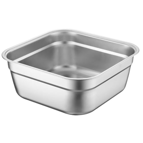 Yaoliucp Schale Badewanne für Küchenspüle 12 '' quadratischer Edelstahlwanne mit glattem und breitem Kantenstapel Stabiler Flachboden-Mehrzweck-Waschbecken zum Mischen von Obst Gemüse Edelstahl