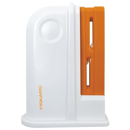 Fiskars Universal Scherenschärfer, Für Rechts- und Linkshänderscheren, Keramik-Schleifköpfe/Kunststoff-Gehäuse, Weiß/Orange, 1020499