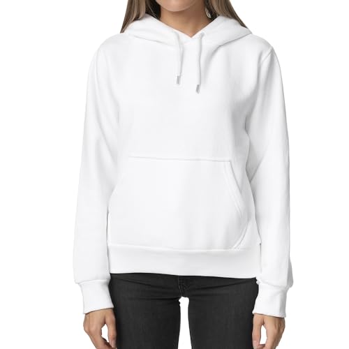 Smith & Solo Hoodie Damen – Kapuzenpullover Frauen Baumwolle Long, mit Kapuze Pullover Sweatshirt Rundhals, Slim Fit Freizeit Sport Langarmshirt, Hoodies Training - Pulli Streetwear (M, Weiß) v