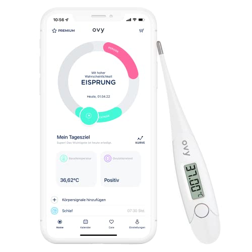 Ovy® Basalthermometer zur Zykluskontrolle I Eisprung-Messgerät zur Berechnung fruchtbarer Tage bei Kinderwunsch & Zyklus-Kontrolle I App mit Datenspeicherung auf deutschem Server