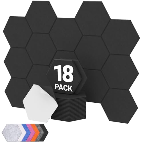 Hexagon Akustikpaneele selbstklebend 18St., TONOR Schallabsorber Schallschutz mit Hochdichte Wandfliesen Schalldämmung 30x26x0,9cm für Studio, Büro, Akustische Behandlung und Gaming deko, Schwarz