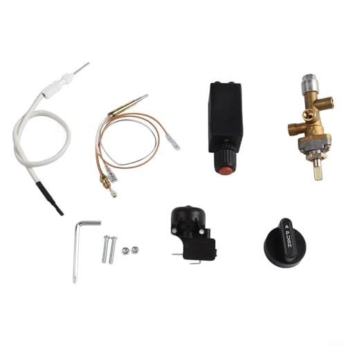 7-teiliges Ersatzset für Gasheizungen für Terrasse, massives Messing, Sicherheitsventil und M8-Thermoelement, inkl. Kippschalter/Druckzünder/Drehknopf – für Propangas-Kaminreparatur (600 mm Sensor)