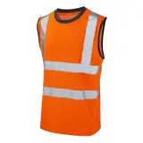 Ärmelloses Herren-T-Shirt mit reflektierendem Band, hohe Sichtbarkeit, atmungsaktiv, für den Außenbereich, Rundhalsausschnitt, Tanktop, Orange, L