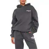 Gienslru White Fox Briefdruck Jogginganzug Damen Zweiteiler Oversize Trainingsanzug Set Kapuzenpullover + Sporthose Damen Jogginganzug Training Sportanzug Set